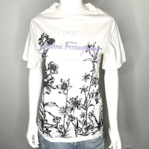 Salvatore Ferragamo Firenze Damen 1927 Signature Floral Print White T-Shirt SZ M